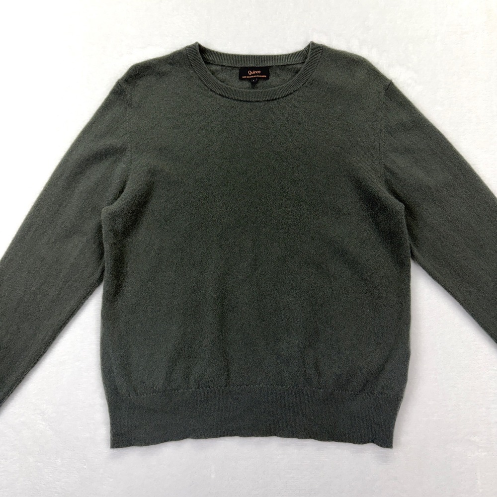 Quince Cashmere Crewneck Sweater Womens L Moss Green Minimalist Soft Knit Luxury